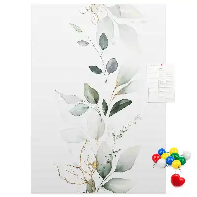 Cork pin board with a plant shoot and leaves design