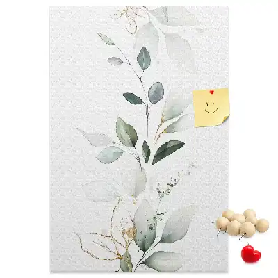 Cork pin board with a plant shoot and leaves design