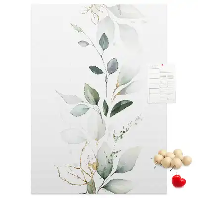 Cork pin board with a plant shoot and leaves design