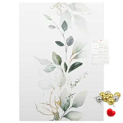 Cork pin board with a plant shoot and leaves design