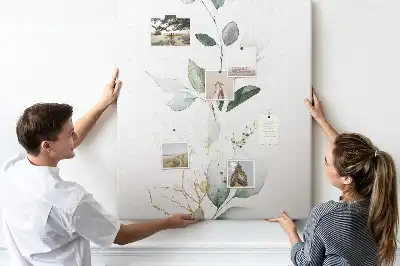 Cork pin board with a plant shoot and leaves design