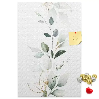 Cork pin board with a plant shoot and leaves design