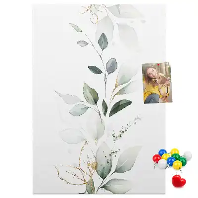 Cork pin board with a plant shoot and leaves design