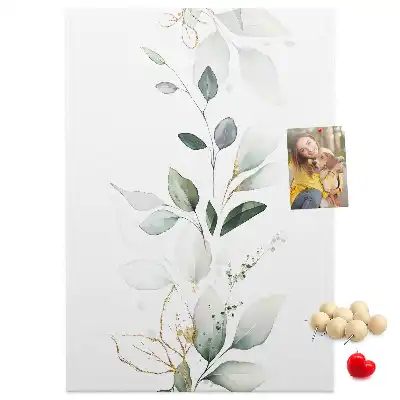 Cork pin board with a plant shoot and leaves design