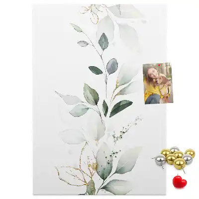 Cork pin board with a plant shoot and leaves design