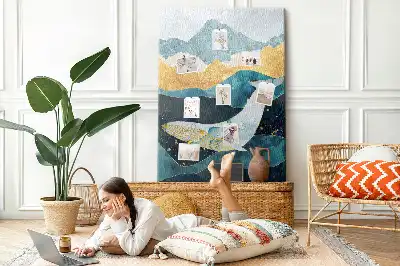 Cork Note Board Marble whale