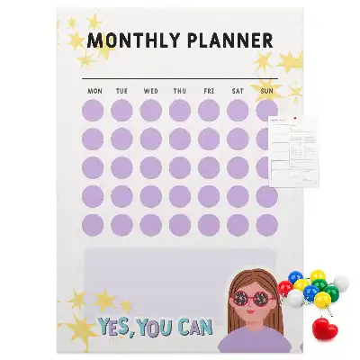 Wall Cork Memo Board with Monthly Schedule