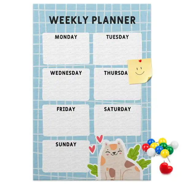 Weekly schedule cork pin board