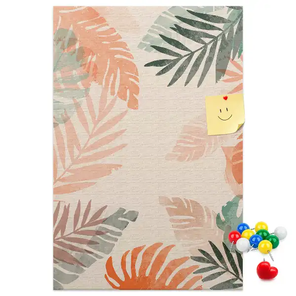 Wall cork memo board with a palm leaf finish