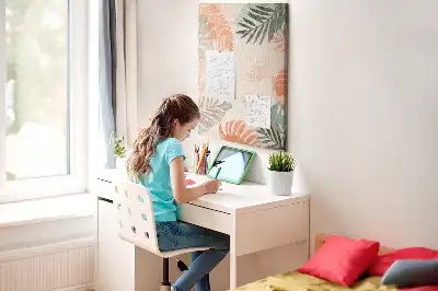 Wall cork memo board with a palm leaf finish