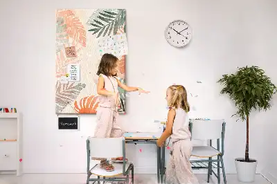 Wall cork memo board with a palm leaf finish