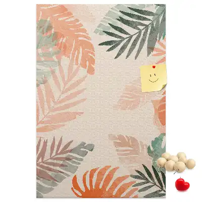 Wall cork memo board with a palm leaf finish