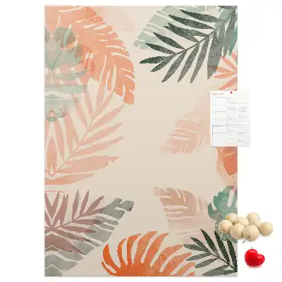 Wall cork memo board with a palm leaf finish
