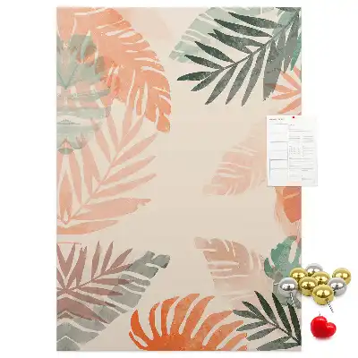 Wall cork memo board with a palm leaf finish