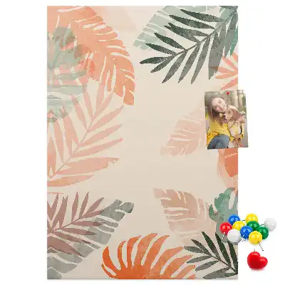 Wall cork memo board with a palm leaf finish