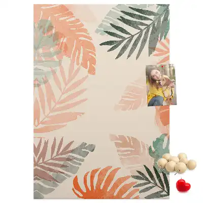 Wall cork memo board with a palm leaf finish