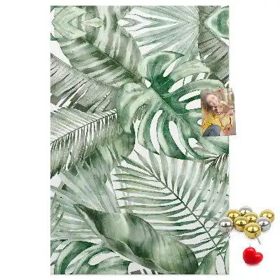 Cork pin board with watercolor leaves print