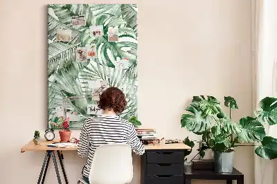 Cork pin board with watercolor leaves print