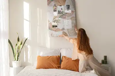 Wall cork memo board with bird feather motif