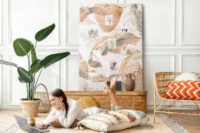 Wall cork memo board with bird feather motif