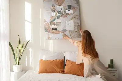 Wall cork memo board with bird feather motif