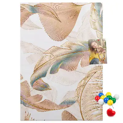 Wall cork memo board with bird feather motif