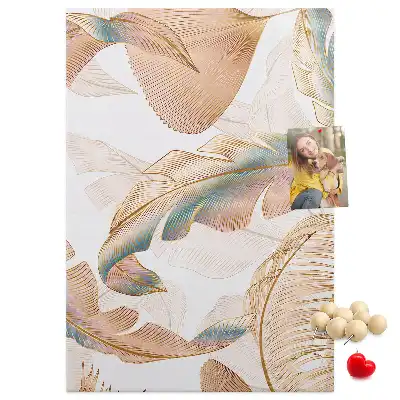 Wall cork memo board with bird feather motif