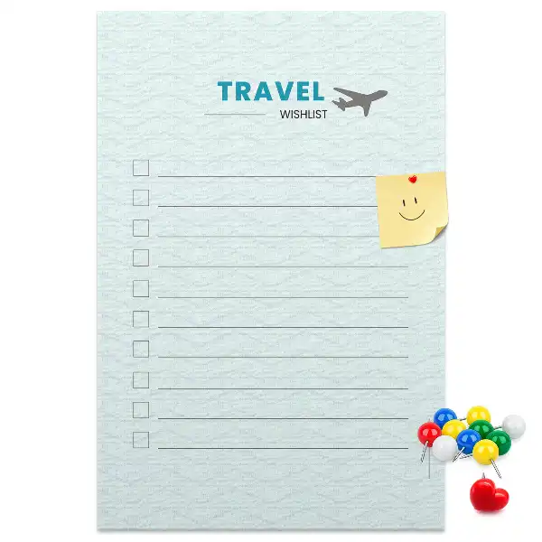Cork pin board for travel planning