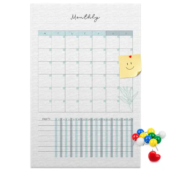 Monthly planner cork pin board