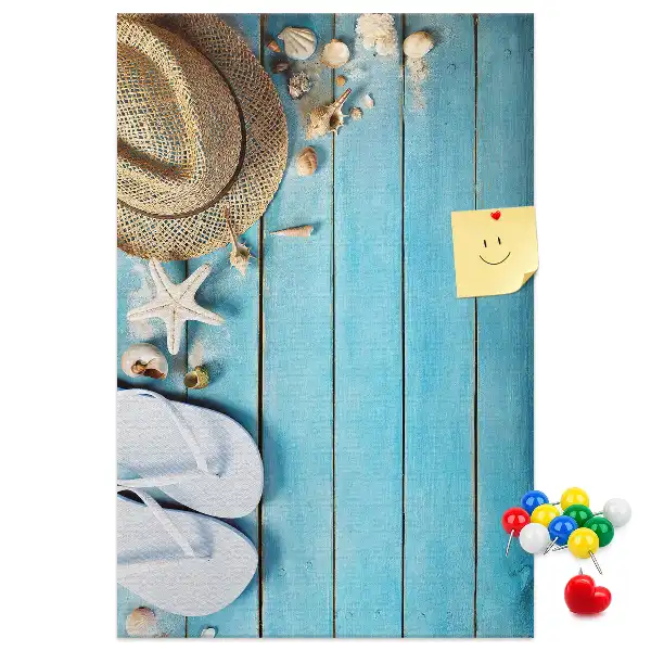 Cork note board with summer hat and flip-flops design