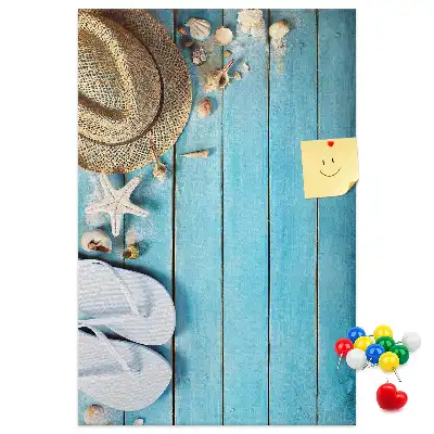 Cork Note Board Summer hat and flip-flops