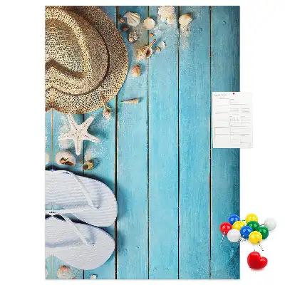 Cork note board with summer hat and flip-flops design