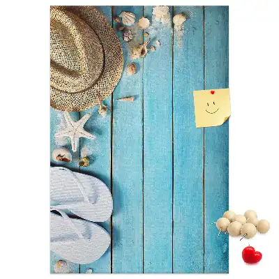 Cork note board with summer hat and flip-flops design