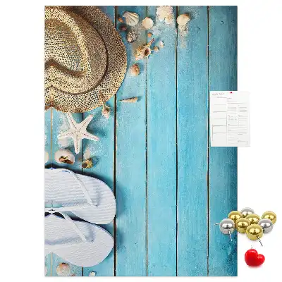 Cork note board with summer hat and flip-flops design