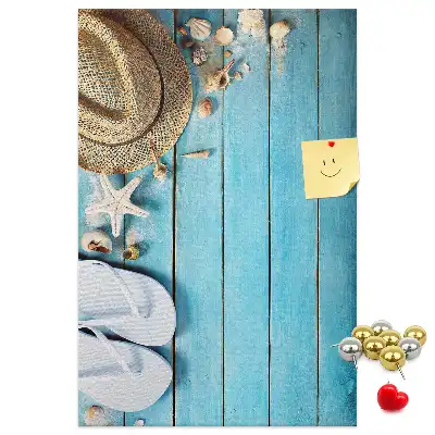 Cork note board with summer hat and flip-flops design