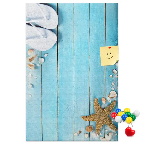 Shells on wood wall cork memo board