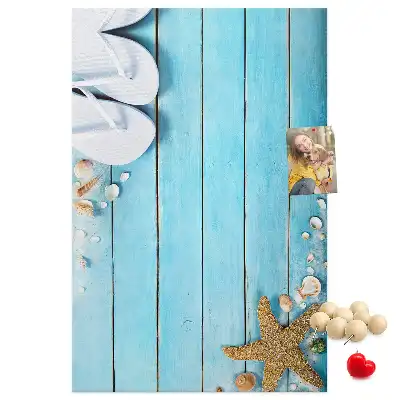 Shells on wood wall cork memo board
