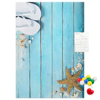 Shells on wood wall cork memo board