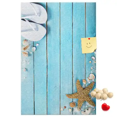 Shells on wood wall cork memo board
