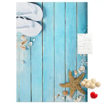 Shells on wood wall cork memo board