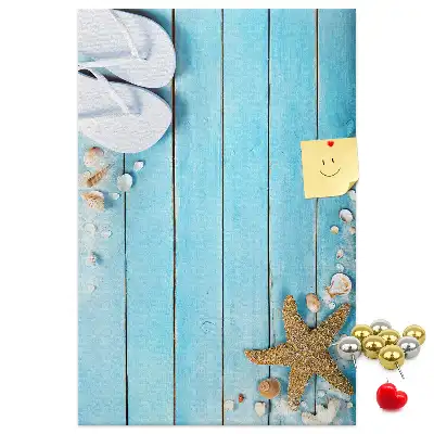 Shells on wood wall cork memo board