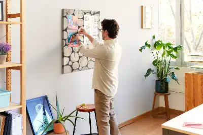 Cork pin board with wooden stumps