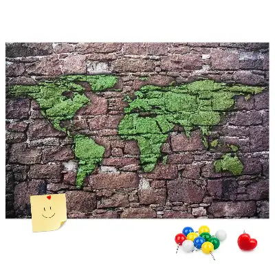 Cork memo board World map on the wall