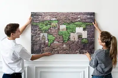 Cork memo board World map on the wall