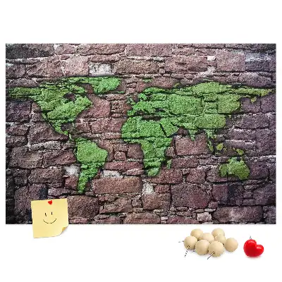 Cork memo board World map on the wall