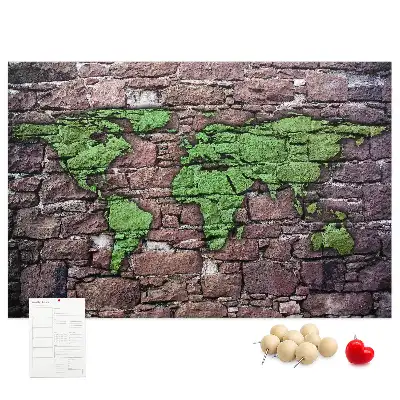 Cork memo board World map on the wall