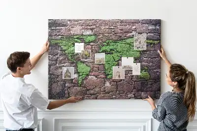 Cork memo board World map on the wall