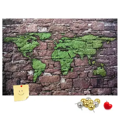 Cork memo board World map on the wall