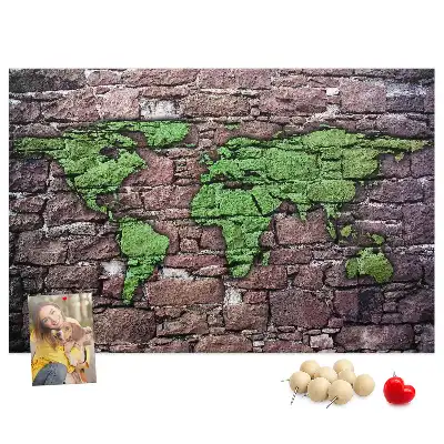 Cork memo board World map on the wall