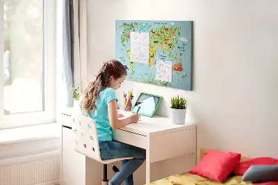 Printed Cork Board World map with animals
